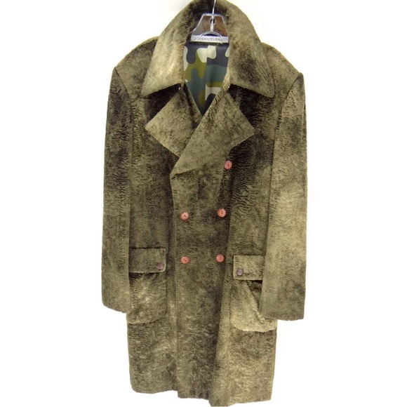 JC DE CASTELBAJAC Designer Faux Fur Trench Coat Men’s SIZE EU 52 LARGE Military - Picture 3 of 11